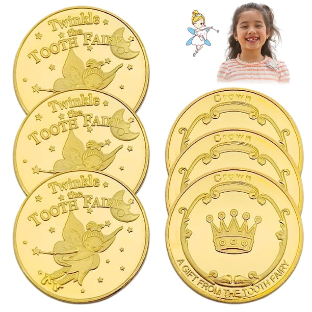 Moneda conmemorativa encantadora del Hada de los Dientes, inspirada en el cuento clásico del Hada de los Dientes, grabada con láser en ambos lados, moneda de metal chapada en oro para la memoria de