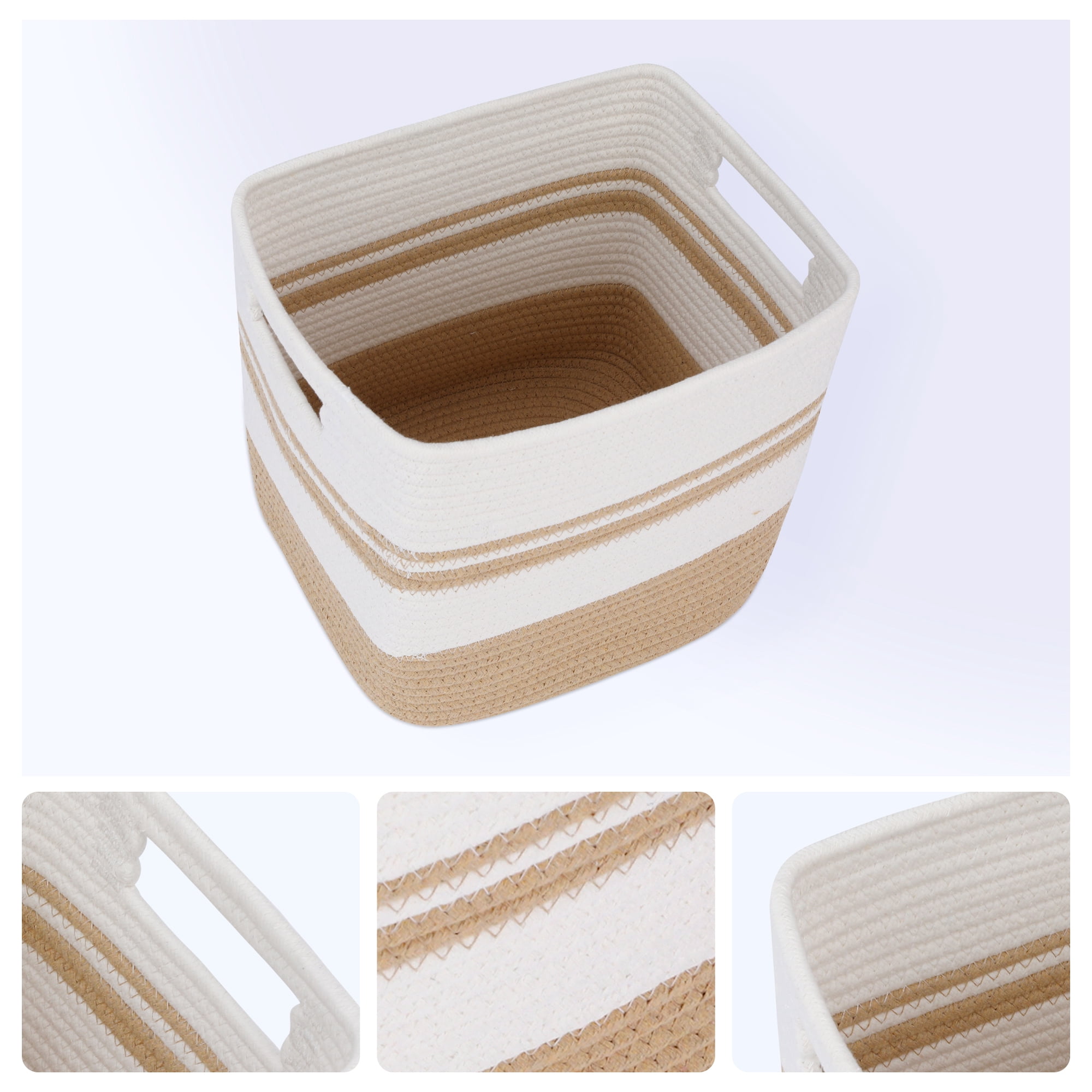 Unique Bargains Woven Storage Basket for Blankets Organizer Flaxen 11*11*11in