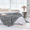 thumbnail image 6 of Throw Blankets Flannel Blanket with Checkerboard Plaid Pattern Soft Throw Blanket for Couch, Bed, Sofa Luxurious Warm and Cozy for All Seasons (Black, 50"x60"), 6 of 7