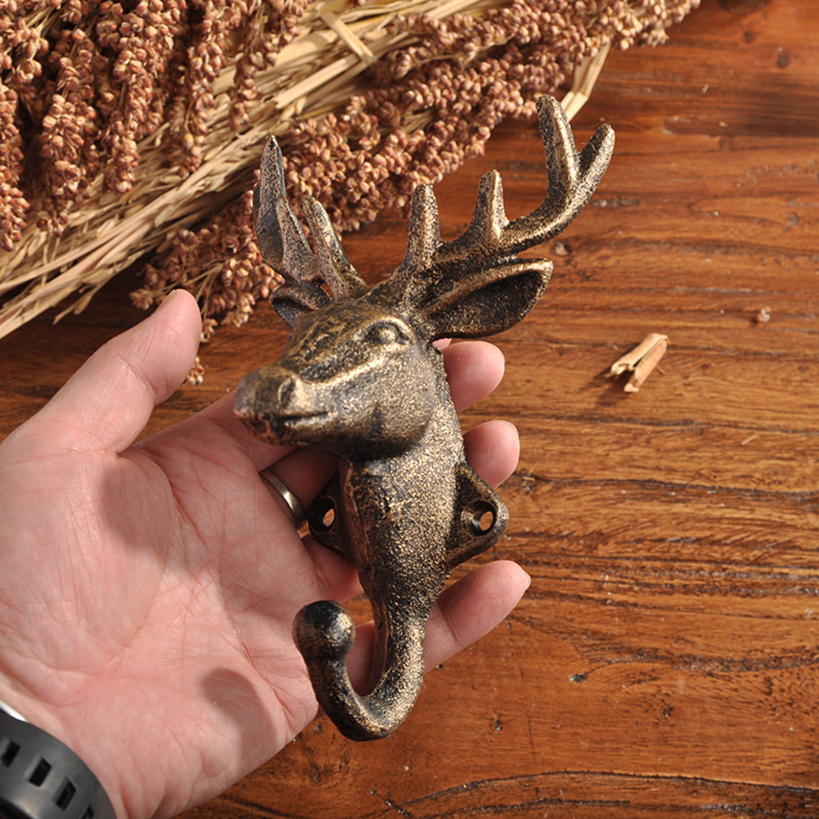 Rustic Cast Iron Deer Antlers Wall Hooks Antique White 6.75” Western  Country