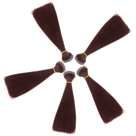 OUNONA 5-Pack Brown Straight Doll Wigs with Silk Hair and Included Elastic Bands