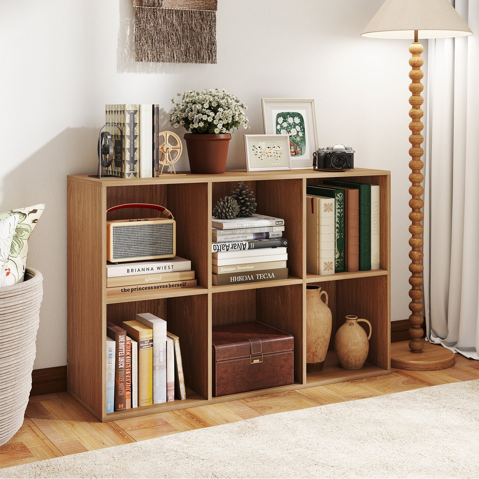 Costway 6-Cube Bookcase Modern 3-Tier Storage Organizer Horizontal Vertical Bookshelf Natural