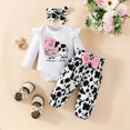 thumbnail image 2 of Infant Boys Girls Long Sleeve Letter Cartoon Dairy Cow Prints Romper Bodysuit Pants Headbands Outfits Kaprioy Baby Girl Clothes, 2 of 6