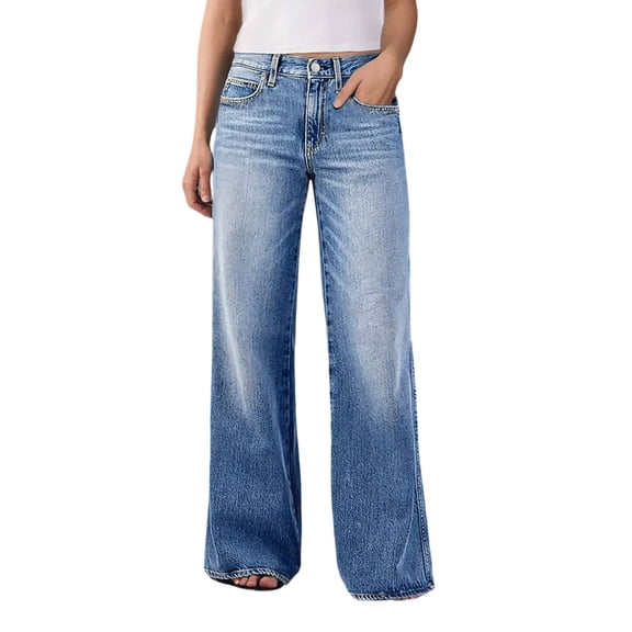 JUUNthy Jeans for Womens, Wide Leg High Rise Loose Fit Casual Daily Denim Pants with Pockets Sky Blue 2XL