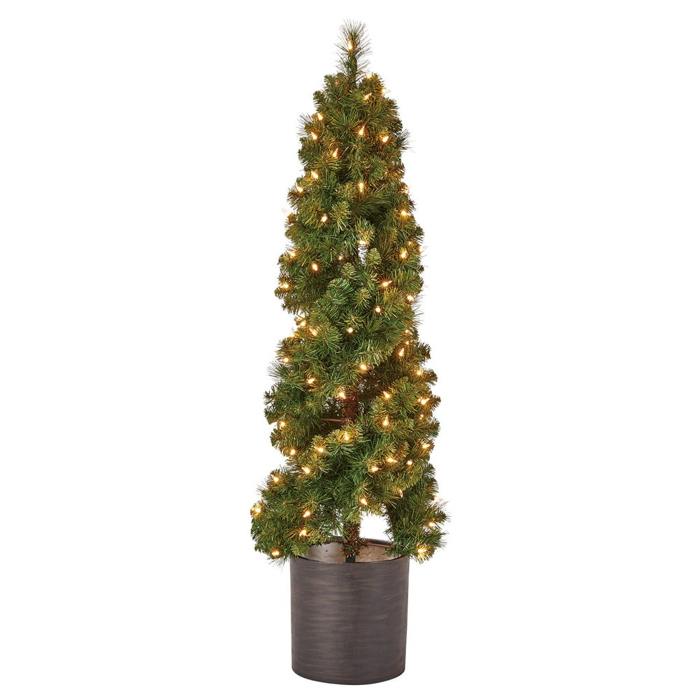 Home Heritage 4 Foot Spiral Design Artificial Topiary Pine Tree w/ Clear Lights - Walmart.com