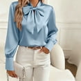 thumbnail image 4 of Satin Tops for Women Dressy Bow Tie Neck Blouses Solid Color Silk Long Sleeve Work Shirts Blusas De Seda Para Mujer Elegantes, 4 of 7