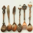 thumbnail image 2 of Toystoory De cucharas Retro para té y café, tenedor para comida, cuchara para mezclar, vajilla Vintage ecológica tallada en bronce Mostrada cobre rojo Toystoory JJ6505-03, 2 of 6