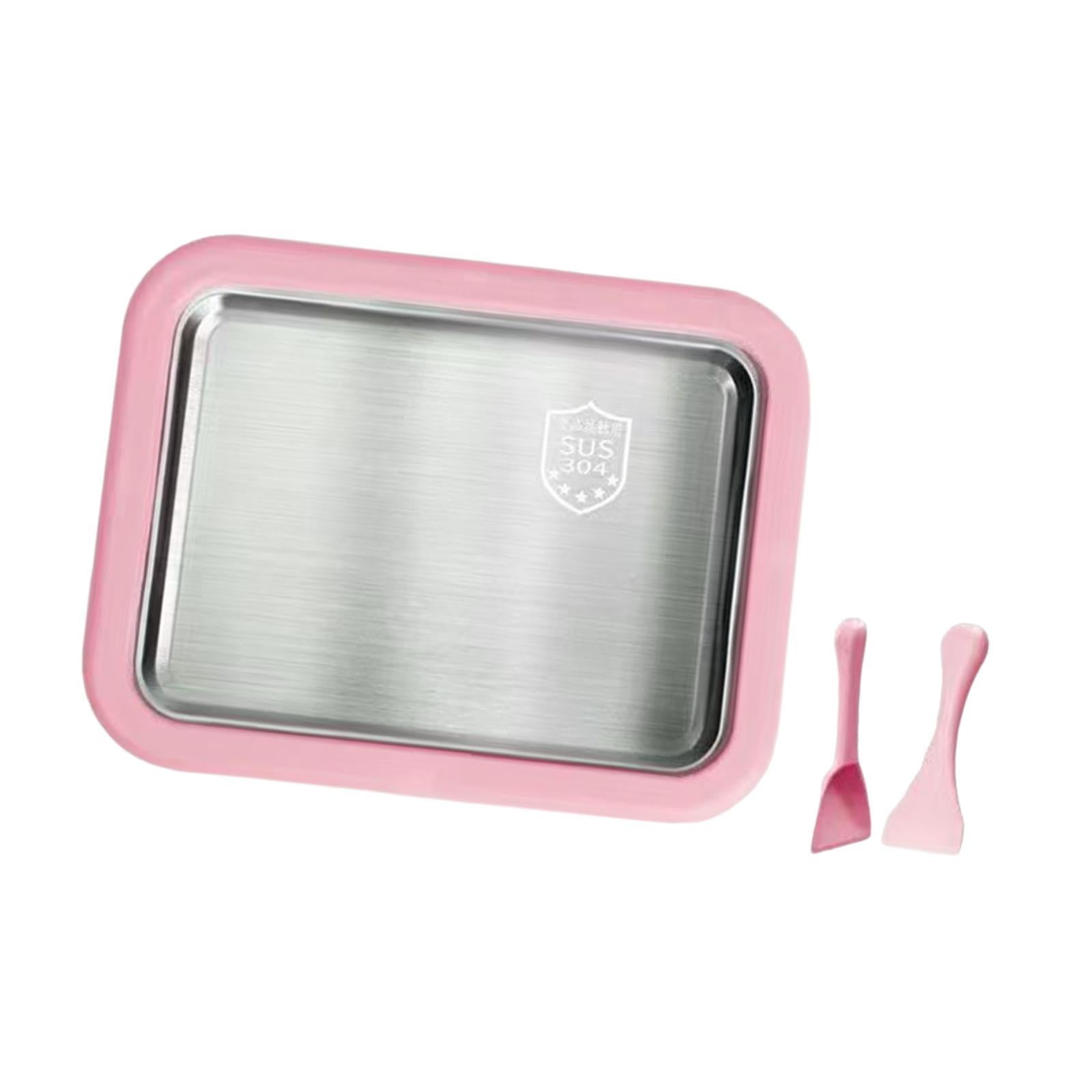 TISHITA Maker Ice Cream Homemade Tray Yogurt with 2 Spatulas Household Gelato Icecream Instant Cold Plate Pink