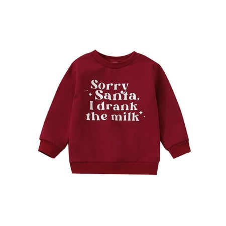 

Sunisery Toddler Baby Girls Christmas Sweatshirt Long Sleeve Crew Neck Letters Print Pullover Tops Autumn Sweatshirt Wine Red 0-3 Months