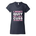 thumbnail image 2 of Wild Bobby I Won't Quit but I Will Cuss the Whole Time Gym/Workout Women Standard V-Neck Tee, Navy, X-Large, 2 of 5