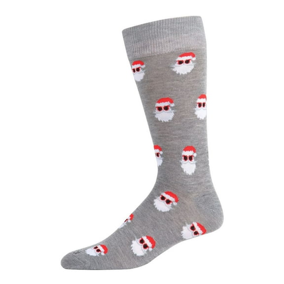 MeMoi Men's Festive Funny Santa Shades Novelty Crew Socks - Mens - Male, 10-13, Medium Gray Heather