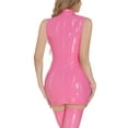 thumbnail image 6 of Aivtalk Womens Bodycon Lingerie Costume PU Leather Bodysuit Dress Shiny Metallic Faux Patent Wet Look Leotard Zipper Front Slim Fitted Tank One Piece Vest Clubwear Pink L-XL for Valentine's Day Gifts, 6 of 6
