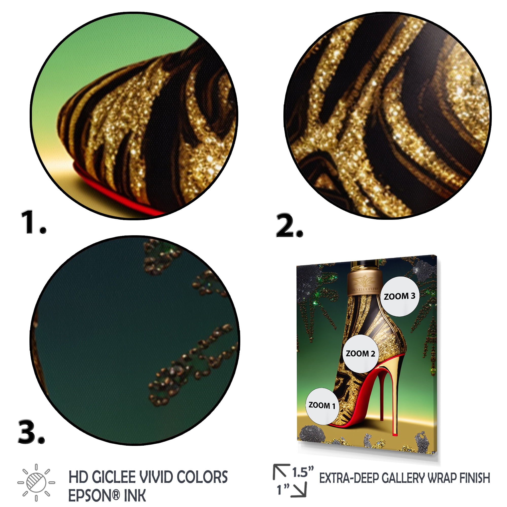 Designart Black And Gold High Heel Shoe II Canvas Wall Art