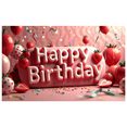 thumbnail image 2 of Pink Themed Happy Birthday Banner with Strawberry Elements Backdrop Party Decoration for Birthday Party Celebrations Photography Props Photo Booth Decorations, 2 of 4