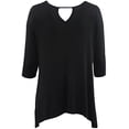thumbnail image 2 of Women's Plus-Size 3/4 Sleeve Top Asymmetrical Fringe Hem Shirt Black 3X G160.13L, 2 of 3