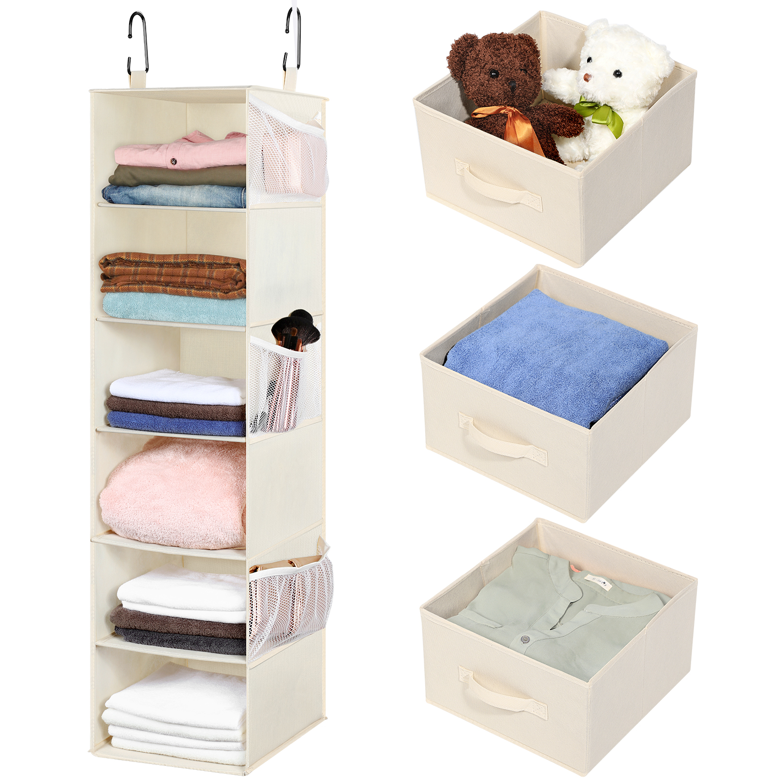 6Shelf Hanging Closet Organizer with 3 Removable Drawers for Cloakroom