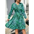 thumbnail image 2 of V Neck Button Front Printed Dress for Women Above Knee Length Green Medium, 2 of 5