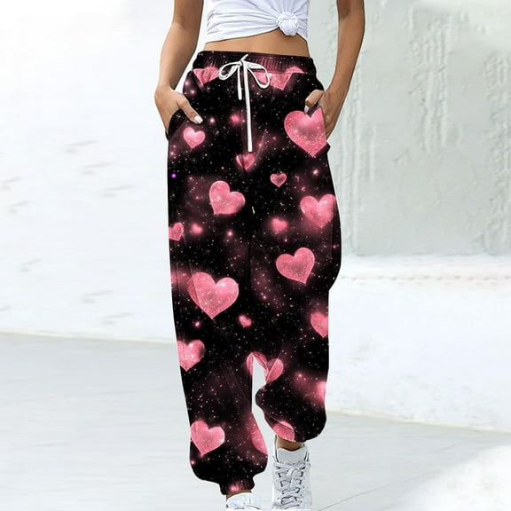 LEBONYARD Pants for Women Flowy Drawstring Waist Wide Leg,Womens Pants Clearance,Women's Casual Trousers Printing Drawstring Pants Waist Long Pants Sweatpants with Pocket Multicolor S