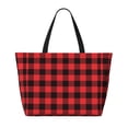 thumbnail image 2 of Balery Buffalo Plaid Red Black Beach Travel Bag - Water-Resistant, Large Capacity Lightweight Tote with 7 Pockets for Women and Men - Perfect for Beach, Pool, Gym, and Travel, 2 of 7