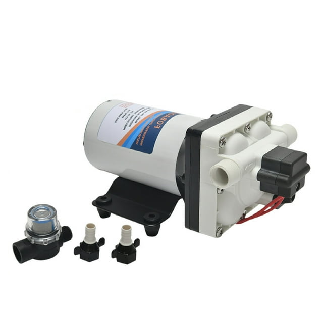 Bomba de diafragma de presión de agua de 12 V, bomba autocebante de 4 cámaras, bomba de transferencia de agua de 3,3 GPM, 55 PSI con filtro de agua, accesorios de manguera para cocina, baño, RV, carav