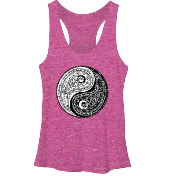 Women's Lost Gods Paisley Yin Yang  Racerback Tank Top Pink Heather Medium
