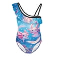 thumbnail image 4 of Uorisanigo Girls Swimsuits Kids Ocean Axolotl Tankini Bathing Suit Size 7-8 One Piece One Shoulder Single Spaghetti Strap Summer Beach Swimwear, 4 of 7