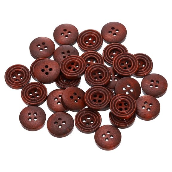 30pcs 24L DIY Sewing Buttons 5/8"(15mm) Wooden Round Flat 4-Hole Craft Replacement Buttons for Sewing Clothing Handmade Crafts, Dark Brown
