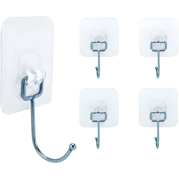 Hooks for Hanging, 5 Pack Large Self Adhesive Stainless Steel Heavy Duty Stick on Wall Hooks for Bathroom Kitchen Office Outdoors, Blue