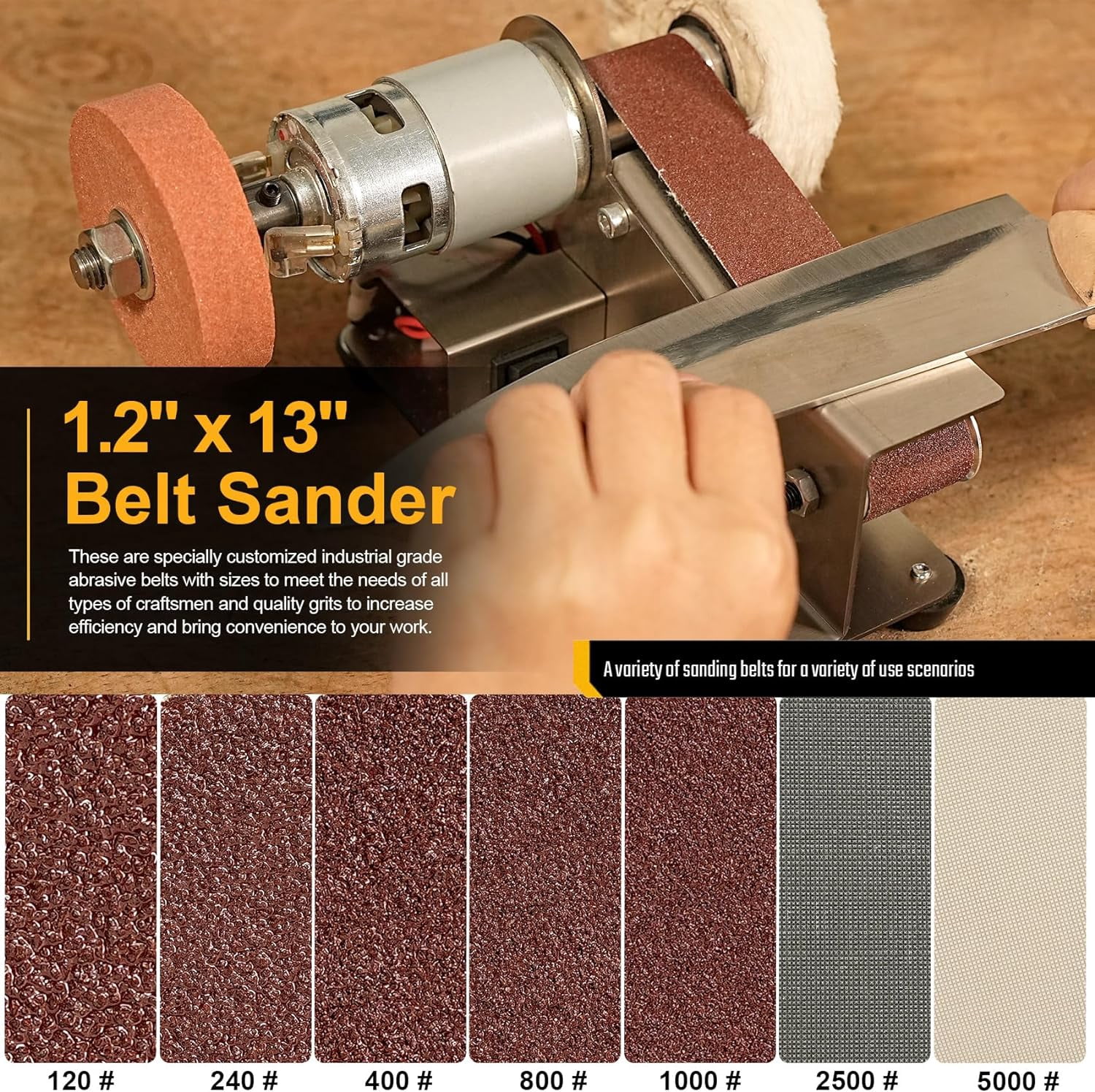 Multifunctional Electric Knife and Tool Sharpener, 7 Adjustable Speed Belt Grinder System for Hunting Kitchen Knives Wood Plastic Crafts