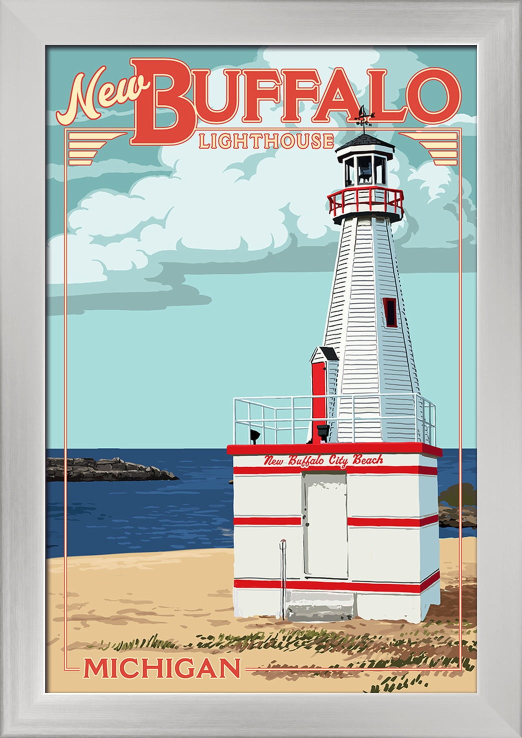 New Buffalo, Michigan New Buffalo Lighthouse Lantern Press Artwork