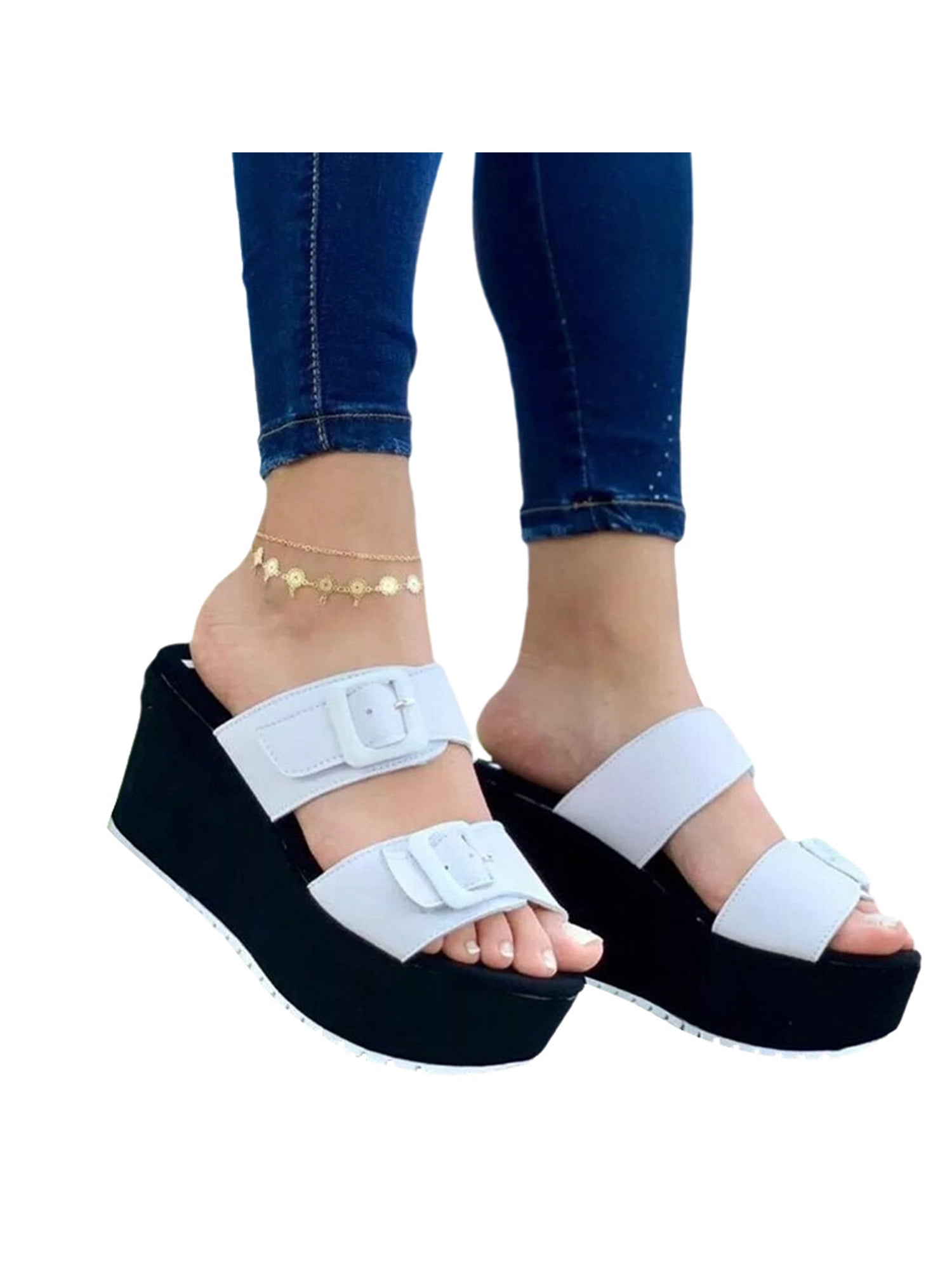 double buckle platform sandals