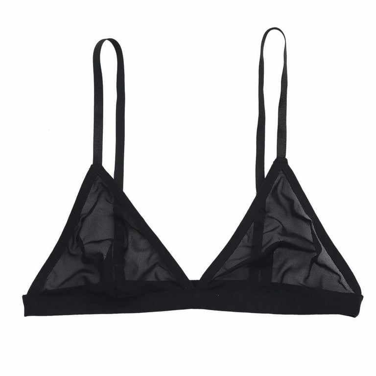 YONGHS Women See Through Bra Mesh Underwear Wire Free Sheer Bralette Soft  Transparent Bra Black 4XL 