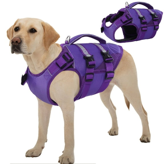 Kuoser Dog Life Jacket, High Flotation Dog Life Vest for Swimming Boating, Purple, XL