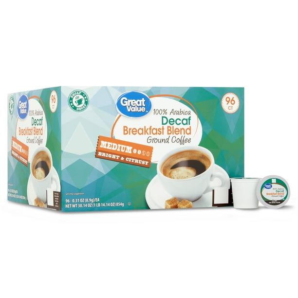 Great Value 100 Arabica Decaf Breakfast Blend Coffee Pods, Medium