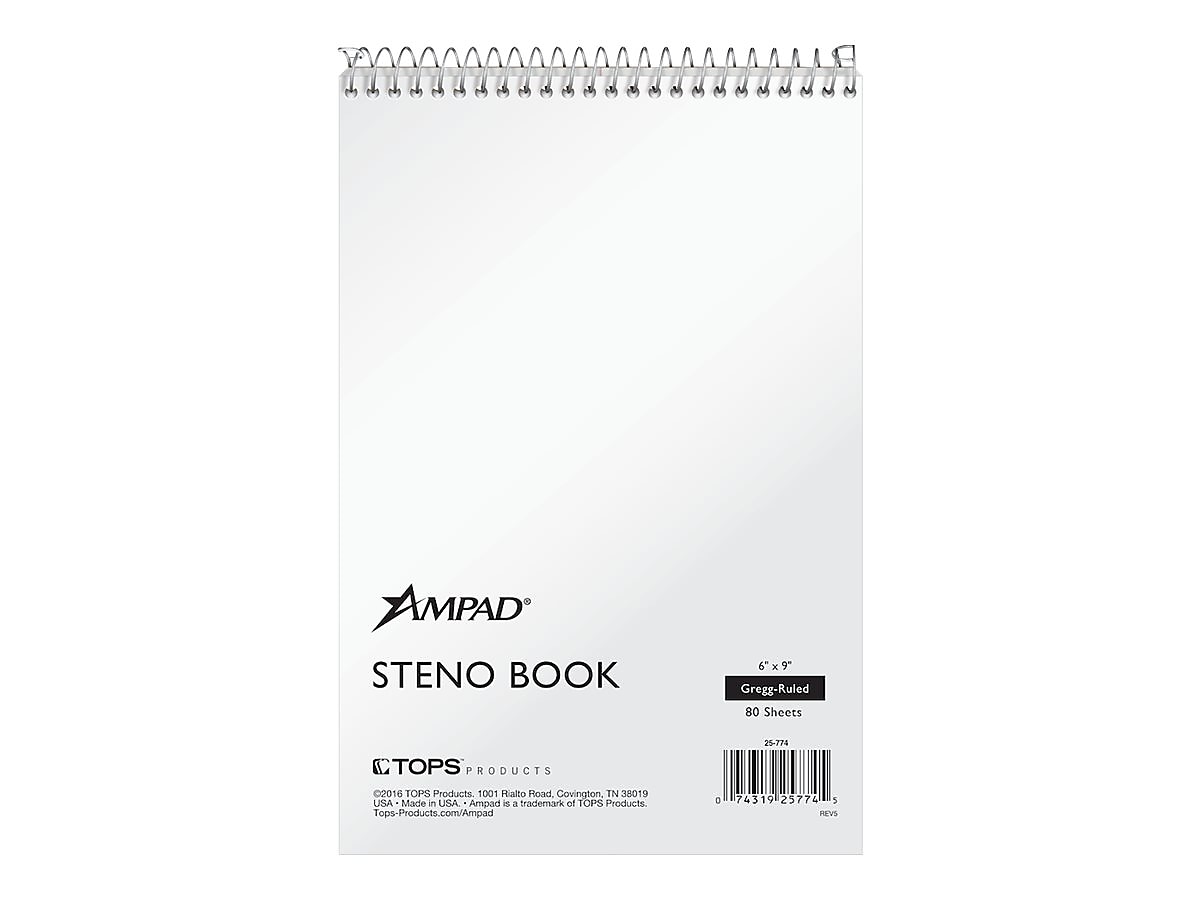 Ampad Steno Pad 6" x 9" Gregg Ruled White 304204