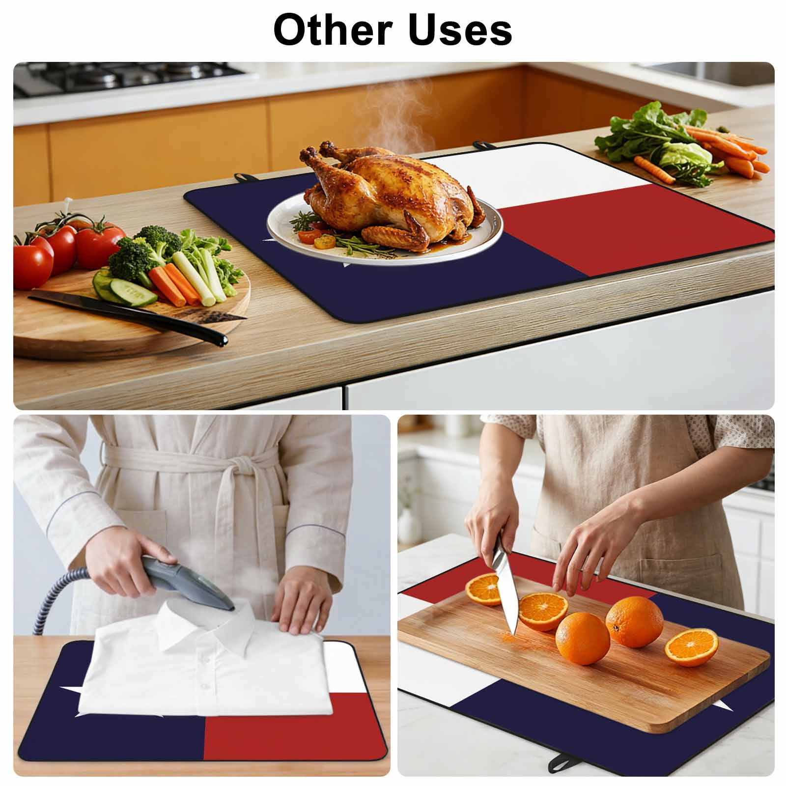 Blue Red White Texas Flag with Star,Stove Top Cover for Electric Stove,Heat-proof & Non Slip Glass Top Stove Cover Protector,Minimalistic Geometric Stripe Kitchen Flat Cooktop Rubber Mat 24x21 Inches