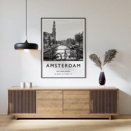 Poster Amsterdam Travel Poster , Amsterdam Travel Print, Black And White, Cities, City, Paris, Gift, Coordinates, Vintage Photography, Wall Art-UNFRAMED