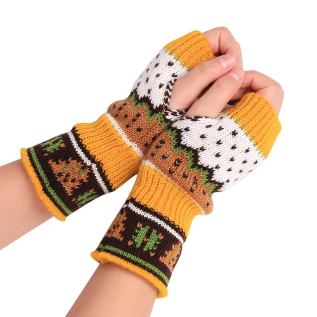 Women'S Christmas Tree Thickened Wool Open Finger Knitting Colorful Warm Half Finger Gloves