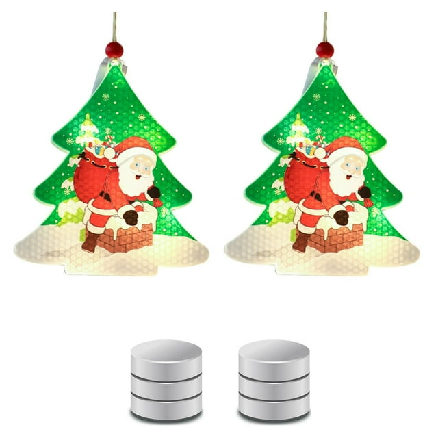 2Pcs Christmas Tree Pendants with LED Light Battery-Operated Waterproof Snowflake Snowman Themed Hanging Decorations