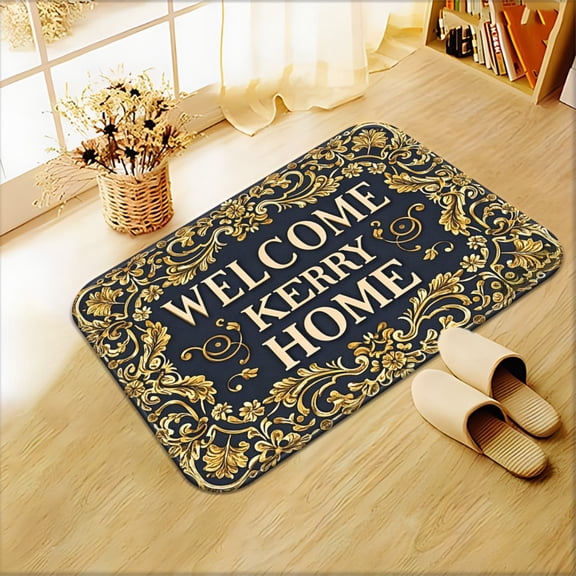 One welcome name art pattern doormat, non-slip bathroom mat, microfiber absorbent washable mat, suitable for bedrooms, living room entrances, camping, picnics, outdoor areas, etc.