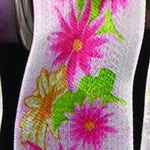 The Ribbon People White and Pink Floral Wire Edged Craft Ribbon 1.5" x 27 Yards