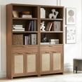 thumbnail image 3 of OAKHAM 5 Shelf Bookcase Set of 2 , 73" Tall Rattan Bookshelf with Doors Cabinet and Drawer, Special Walnut, 3 of 11