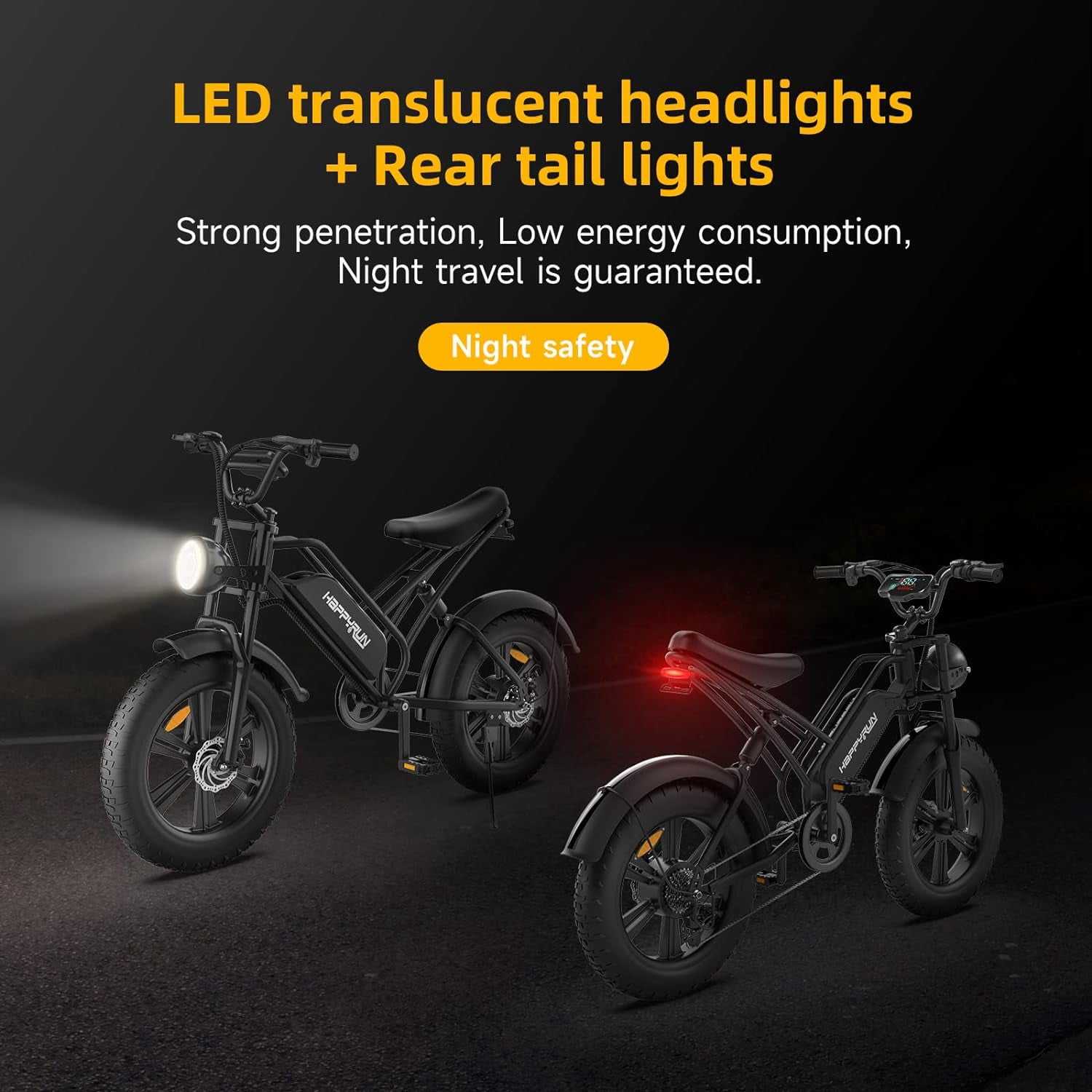 Happyrun Electric Bike for Adults 20" Fat tire with 750W Motor Ebike 48V 18AH Removable Battery 20MPH & 68 Miles