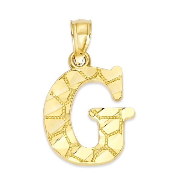 14k Solid Gold Nugget Initial Pendant Necklace, Personalized Letter Jewelry, Gifts for Her Letter G with 16 inch Chain