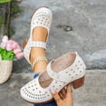 thumbnail image 6 of Domuza Womens Perforated Mary Jane Block Heel Shoes, Adjustable Hook-and-Loop Strap Closed Toe Breathable Casual Comfortable Walking Footwear White 6.5（EU-37）, 6 of 6