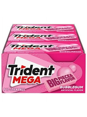 Trident Mega Bubblegum Sugar Free Gum, 9 Packs of 10 Pieces (90 Total Pieces)