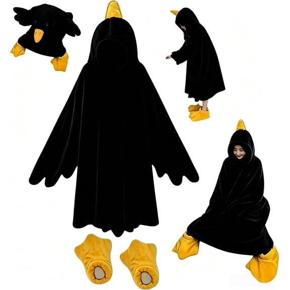 3D Duck Goose Wearable Blanket Onesie with Matching Feet Slippers, Soft Thick Fleece Animal Hooded Costume Blanket, All Season Loungewear Sleep Outfit for All Heights