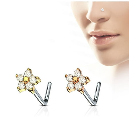 nose shaped ring surgical 20g cz steel flower