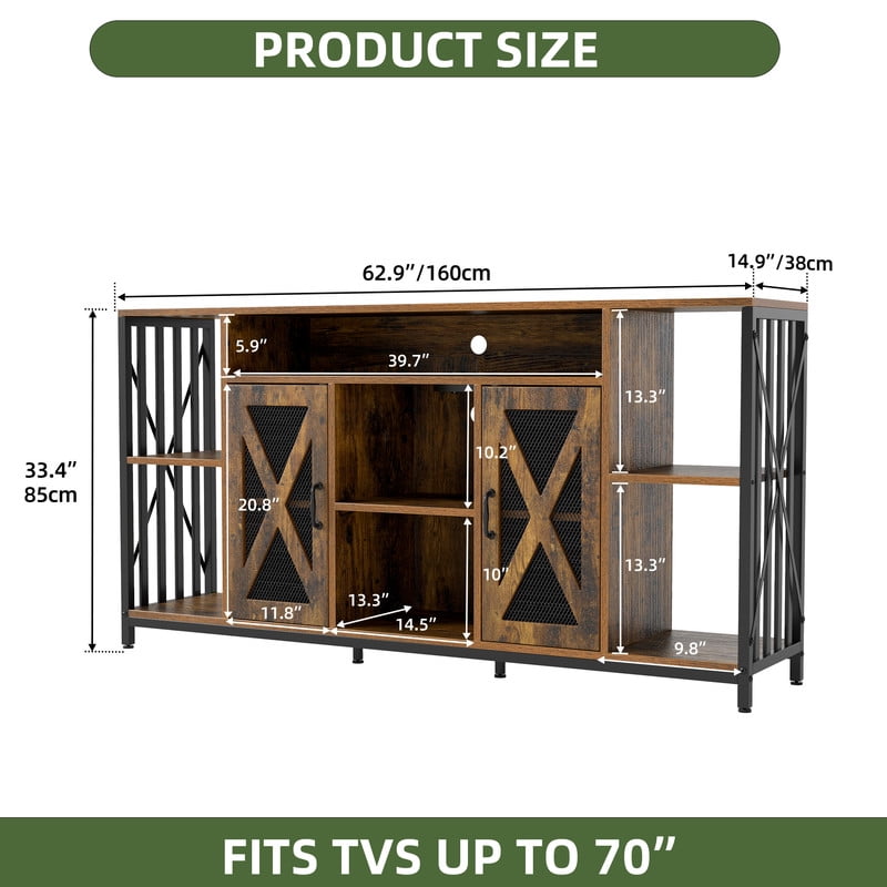 Uforic LED TV Stand for 70/65 Inch TV, Large Media Console Cabinet with Power Outlets, Rustic Brown