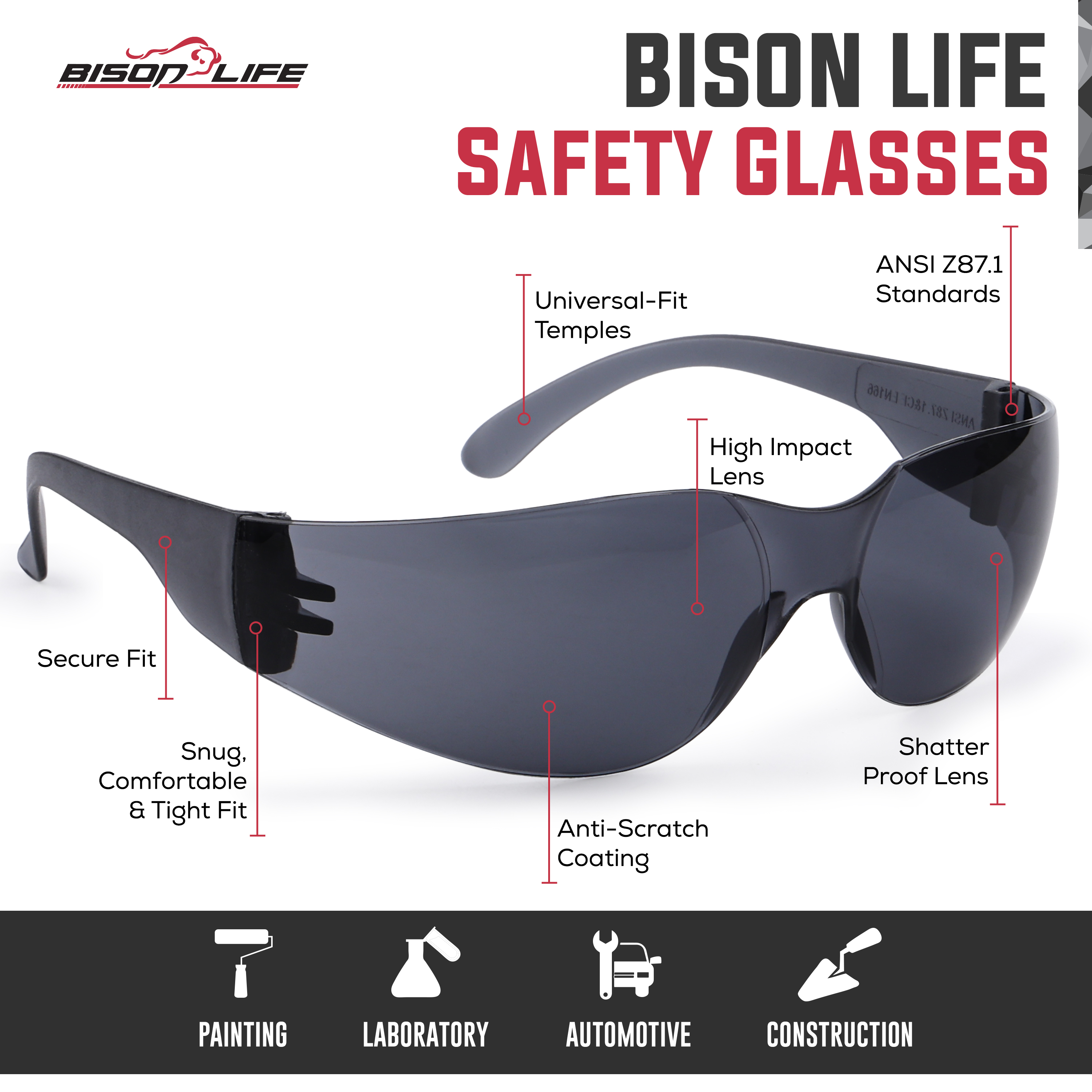 Bison Life Safe Handler Safety Glasses, Box of 12 photo 2